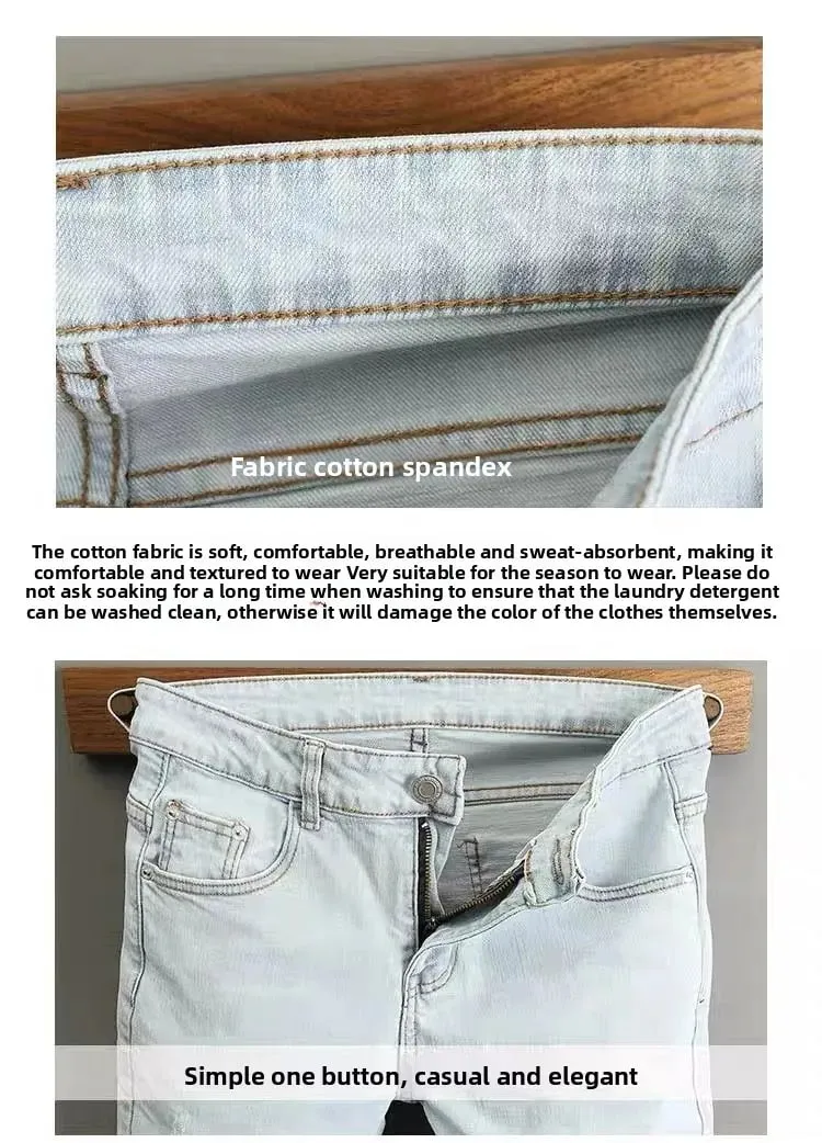 2000’s Clothes Men's Light-colored Jeans 2025 New Spring Autumn Slim Cargo Light Blue Pants Trendy Brand Work Elastic Trousers — image 10