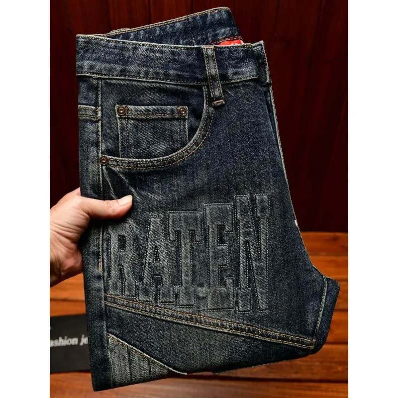 Υψηλό ρετρό τζιν για άνδρες slim fit μικρά πόδια ελαφριά πολυτελή τάση φθινοπωρινό στυλ απλό και casual μακρύ παντελόνι