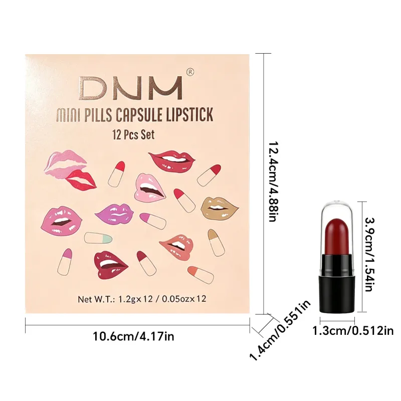 DNM Mini Capsule Lipstick 12 Color Set Ματ αδιάβροχο ανθεκτικό και δεν κολλάει εύκολα σε φλιτζάνια Κραγιόν απόδοσης χρωμάτων