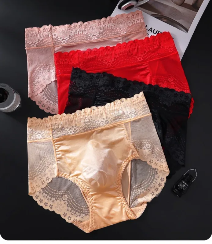 Flower Lace Mesh Hollow Out Sexy Men's Underwear Ice Silk Breathable Seamless Thin Triangle Pants Soft Traceless Male Briefs