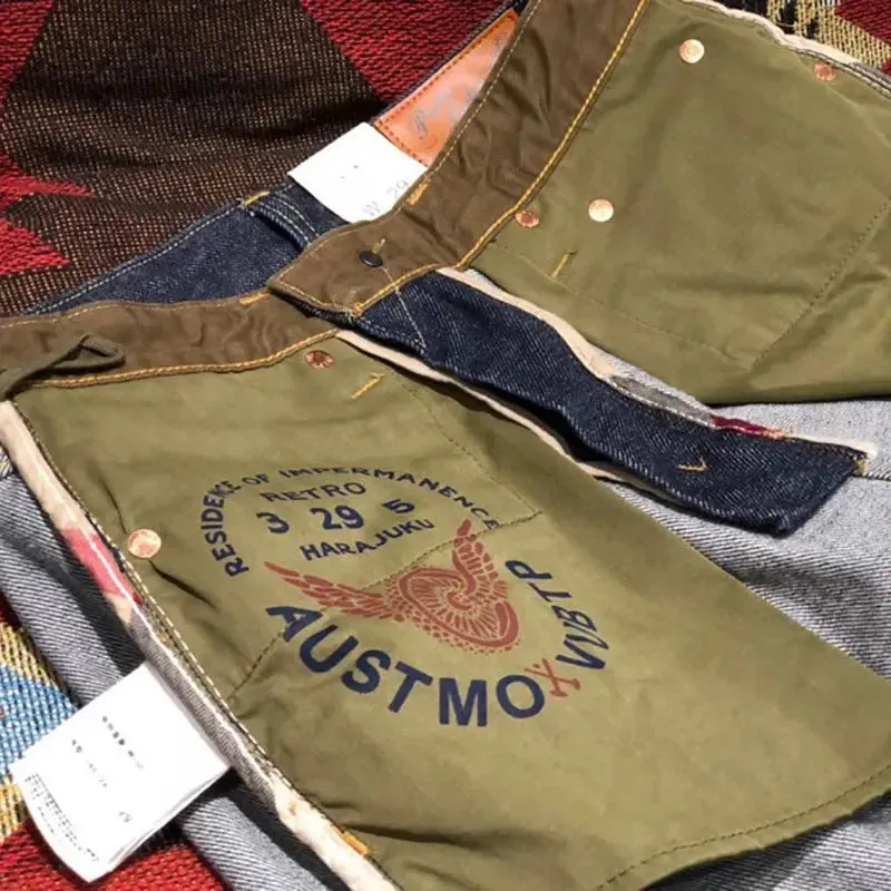 14 oz 100% כותנה כבד משקל סאקורה אדום עצוב מכובס ג'ינס ג'ינס במידות גדולות משוחרר ישר אמריקאי רטרו מכנסי עבודה של Amekaji — image 7