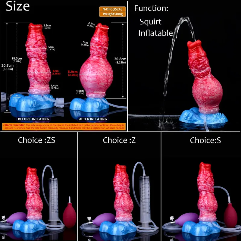 Silicone Inflatable Ejaculation Knot Dildo Adjustable Girth Squirting Fantasy Horse Penis Adult Sex Toys Anal Dilator