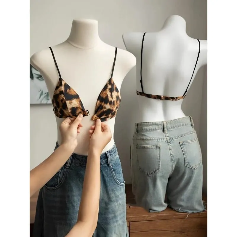 Hot Sale Σουτιέν Leopard Print Γαλλικό Τρίγωνο Κλείσιμο Λεπτή Ομορφιά Πίσω Λουράκι Σπαγγέτι Άνετα Γυναικεία Καλοκαιρινό Καθημερινά