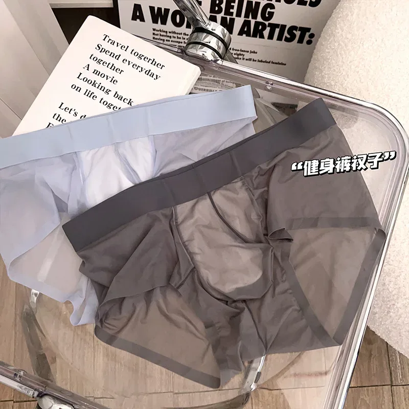 Transparent Men's Briefs Ultra-thin Ice Silk Quick Dry Panties Sexy U Bulge Pouch Man Underwear Breathable Underpants Cuecas