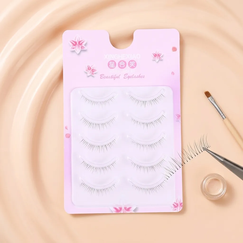 5 pár átlátszó sávos alsó műszempillák Természetes megjelenésű szempillák a napi sminkhez Invisible C Curl szintetikus szálas szépségápoló szempilla — image 3