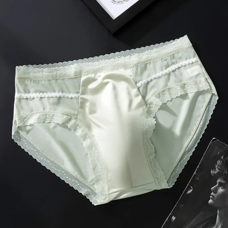 Men's Sexy Lace Thin Seamless Ice Silk Briefs Underwear 3D Bulge Pouch Panties U Convex Sexy Underwear Ice Silk Lace Thin — image 11