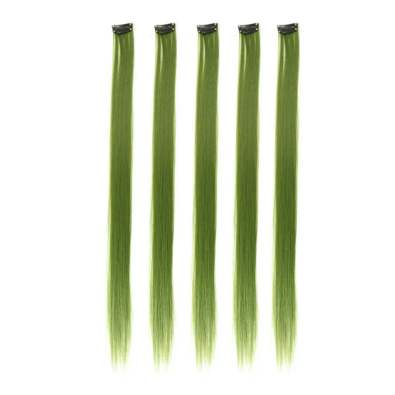 5pcs/set Colorful Clip In Synthetic Hair Extension Rainbow Long Straight Hairpieces For Women Girl Kids Y2K Style Daily Party