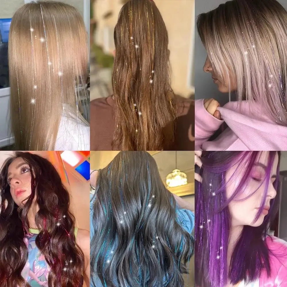 Επεκτάσεις μαλλιών 20 ιντσών Glitter Tinsel με κλιπ σε 6 τμχ/Σετ συνθετικό κλιπ σε Sparkle Fairy Hair Αξεσουάρ για Γυναικεία Παιδιά