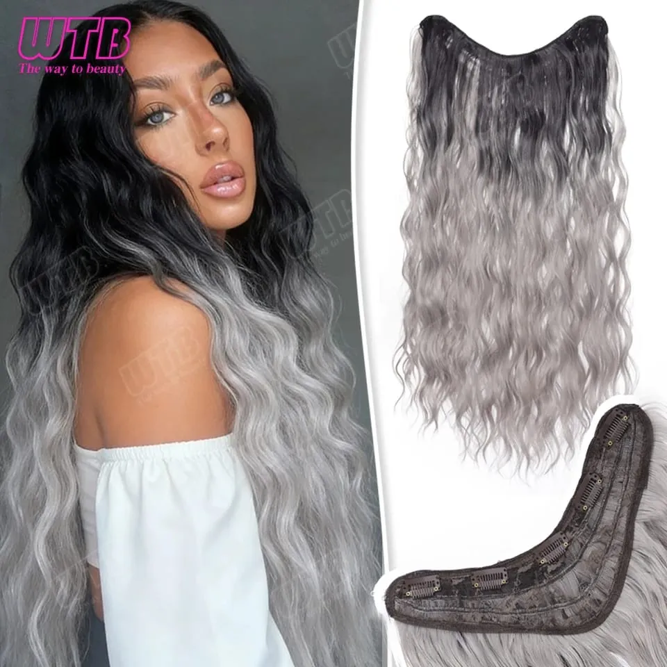 WTB Gradient Hair Extensions Συνθετική περούκα BB Clip Style Water Wave Μοτίβο για γυναικεία καθημερινή ένδυση και τις γιορτές