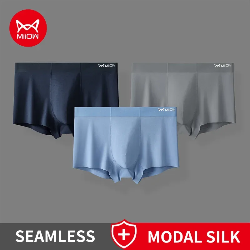MiiOW 3Pcs/Men's Underwear High Quality Modal Boxer Shorts Antibacterial Breathable Men Underpants Elasticity Large Size Panties