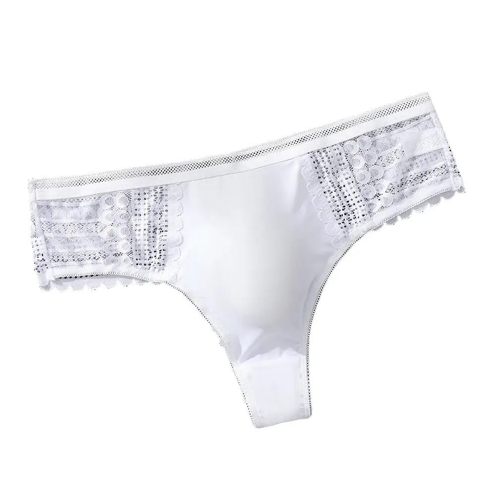 1pc Men's Sexy Lace Briefs Seamless Ice Silk G-String Underwear 3D Bulge Pouch Solid Thong High Elastic Breathable Panties