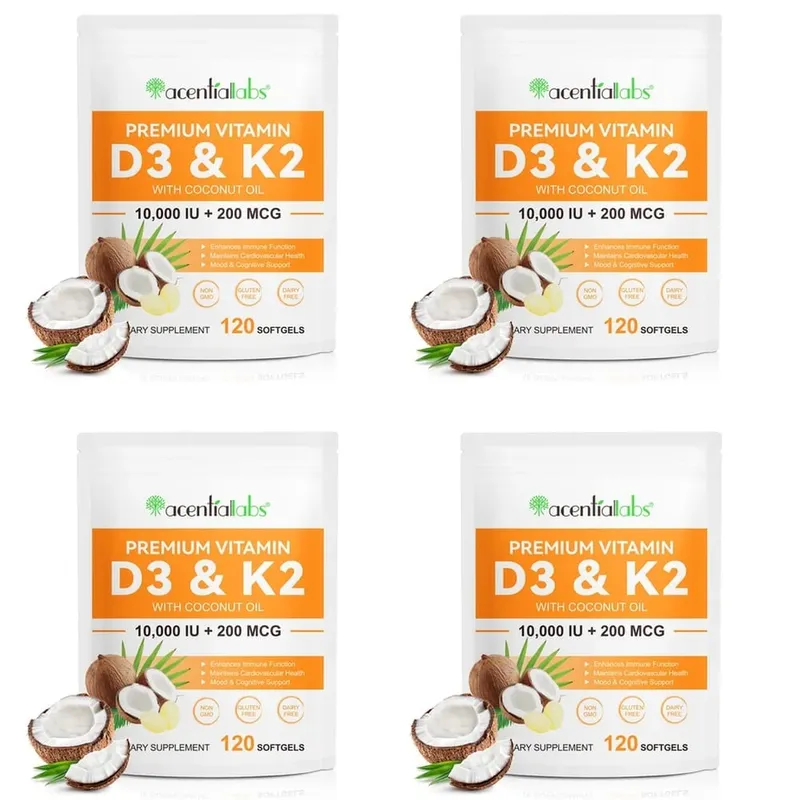 AcentiaLabs Vitamin D3 & K2 Softgels with Coconut Oil Immune Function and Bone Support Gluten Free Non-GMO 120 Softgels — image 10