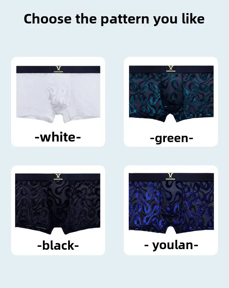 2PCS Men's Sheer Mesh Flocked Boxer Briefs with Wide Elastic Waistband High Stretch Multi Colors Optional plus Size Male Underwe