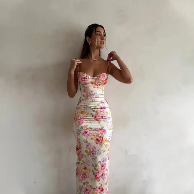 Νέα Floral Ζαρτιέρες Split Slim αμάνικο Patry Beach Φόρεμα Spaghetti Strap Γυναικεία Ρούχα Μίνι Φόρεμα 2024 Καλοκαίρι — image 5