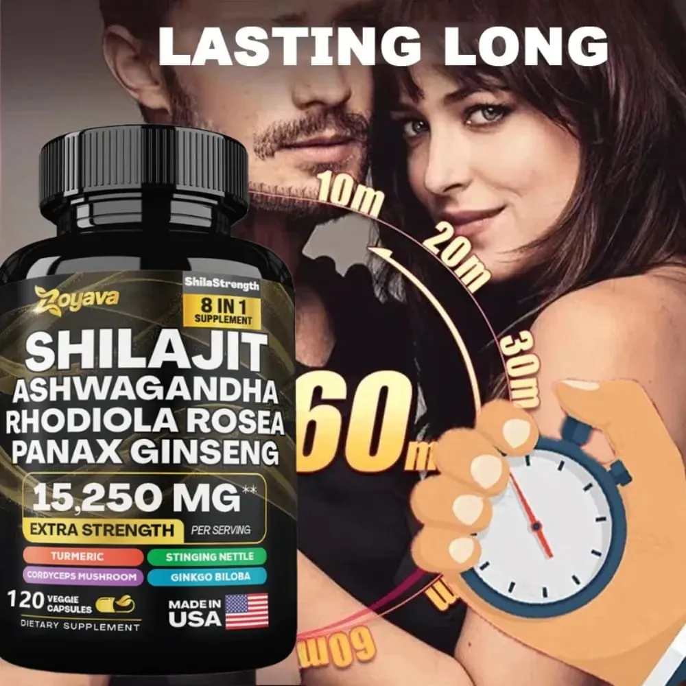 8 in 1 Supplements - Shilajit with Ginseng Ashwagandha for Brain Memory Concentration Energy Immune Health