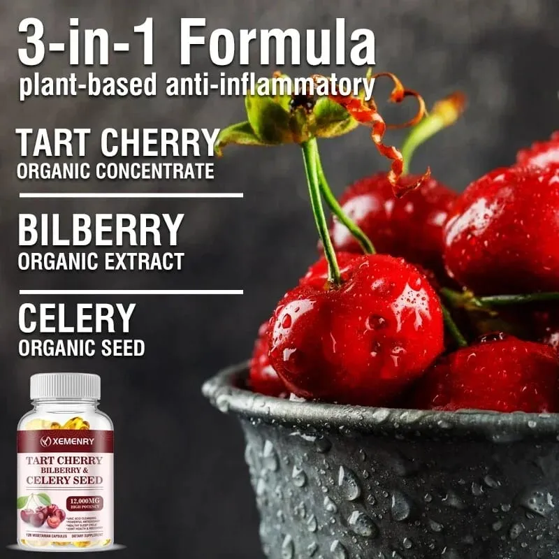 Organic Tart Cherry & Celery Seed Capsules - Uric Acid Cleanse Support Sleep & Joint Health Muscle Repair Supplement — image 4