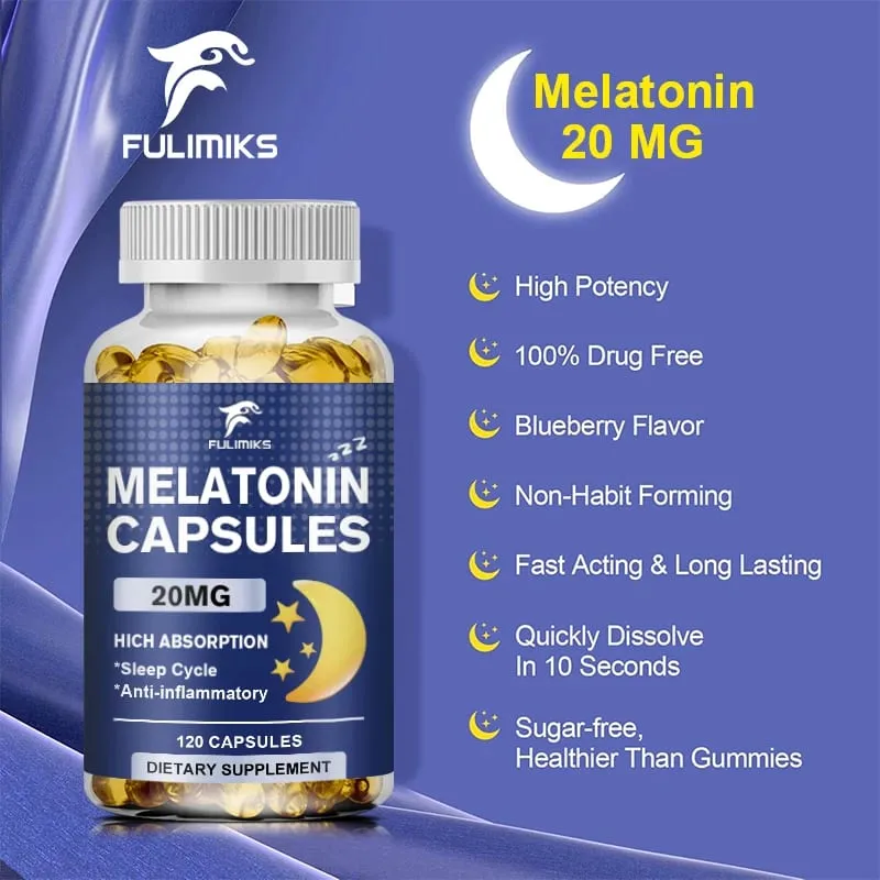 Melatonin 20mg Sleep Dietary Supplement 120 Strawberry Flavored Capsules Contains Melatonin - Healthy Sleep