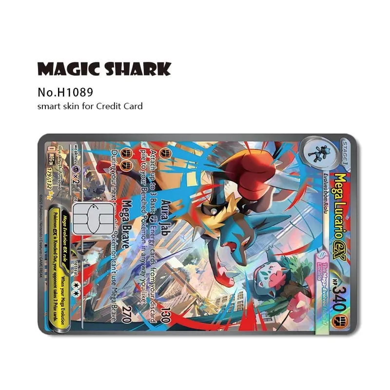 Magic Shark Mew Charizard EX Eevee Gengar Pikachu TCG Αυτοκόλλητο με ολογραφικό δέρμα λέιζερ για τραπεζική πιστωτική κάρτα
