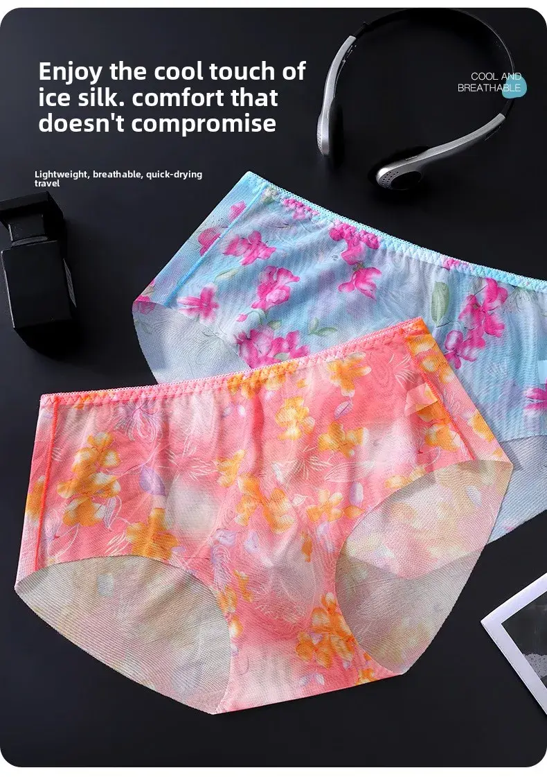 Men's 3D Space Capsule Molded Pouch Briefs Floral Print Sheer Mesh Ice Silk Ultra Thin High Elastic Male Underwear