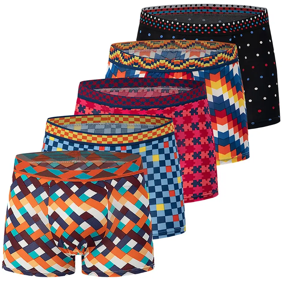 4/5 peça masculino colorido estampado moda casual boxer shorts solto e confortável roupa interior de grandes dimensões shorts de cintura elástica
