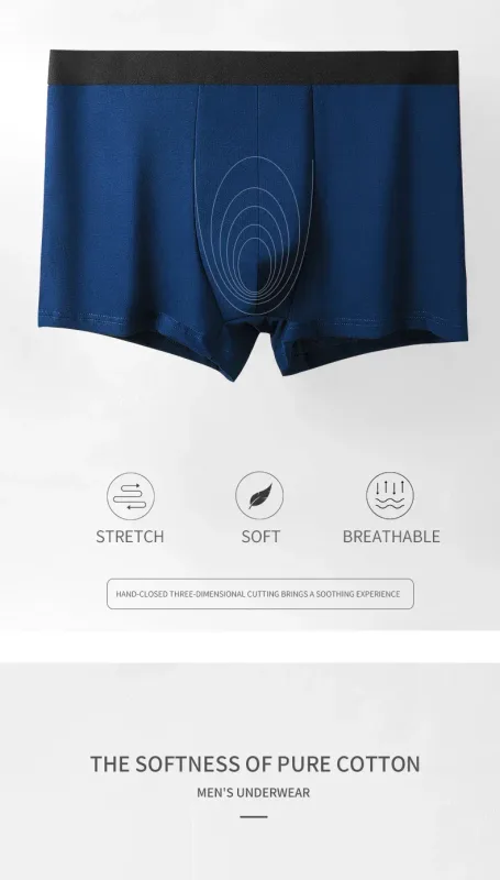 3PCS Pure Cotton Men's Underwear, Men's Boxer Briefs, Youth Pure Color Mid-Waist Boxer Briefs, Breathable Cotton Factory — image 5