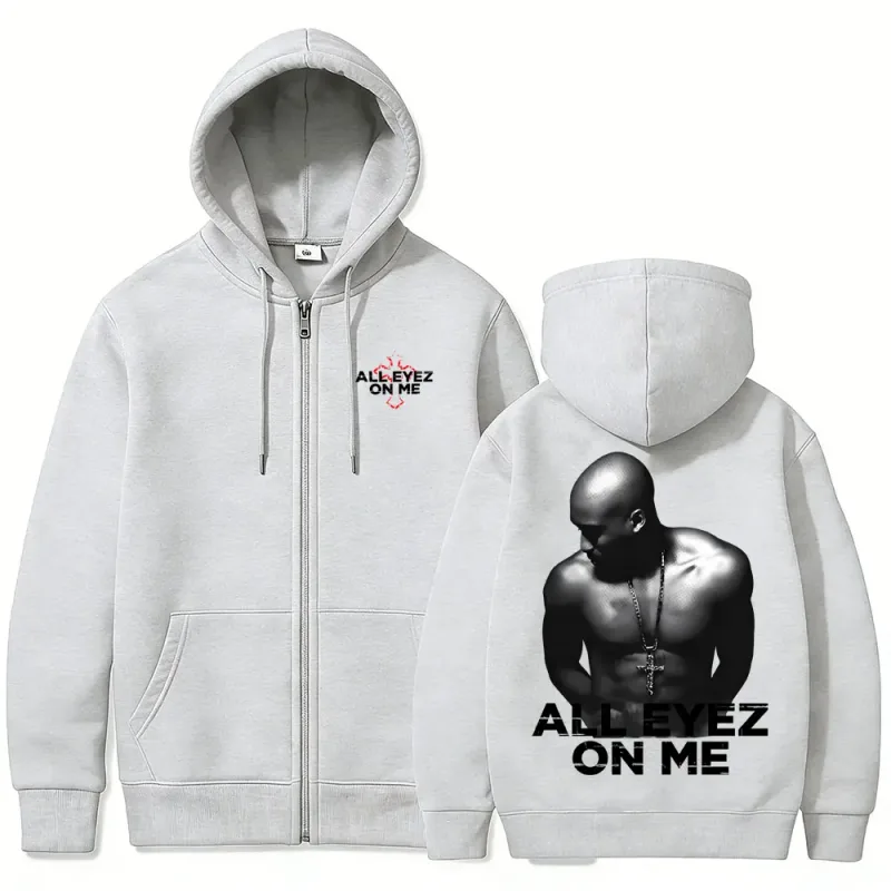 Rapper Tupac 2pac All Eyez on Me Cross Rits Hoodie Mannen Vrouwen Hip Hop Mode Zip Up Hoodies Heren Casual Oversized Streetwear