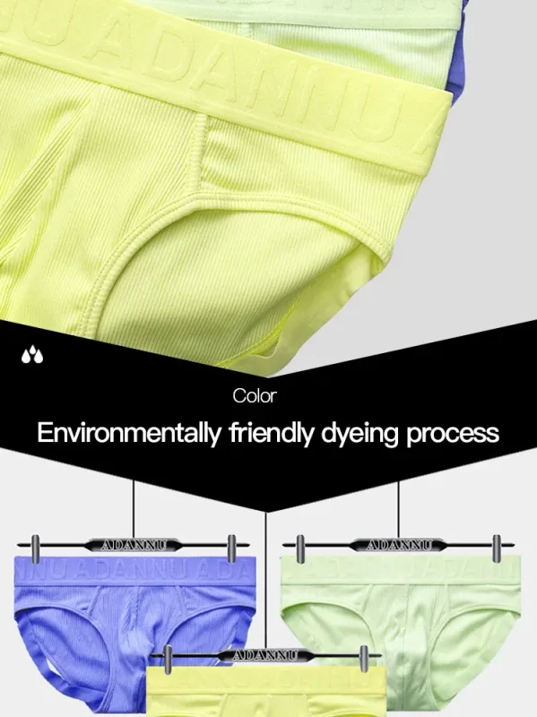 1 pz slip maschili a coste tinta unita ADANNU logo in rilievo elastico in vita stretch comfort quotidiano bikini mutande AD759 — image 11