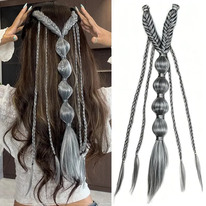 Κλιπ σε πλεξούδα Συνθετικά Μαλλιά Extensions Boho Festival Princess Braid Viking Renaissance Cosplay Wedding Hairpiece για γυναίκες