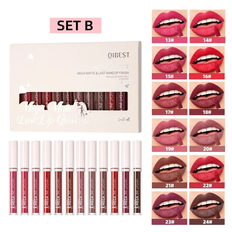 12 Χρώματα Ματ Κιτ Lipgloss Αδιάβροχο Υγρό Κραγιόν μακράς διαρκείας Nude Purple Lip Mud Cosmetics Sets Lip Glaze Tint — image 8