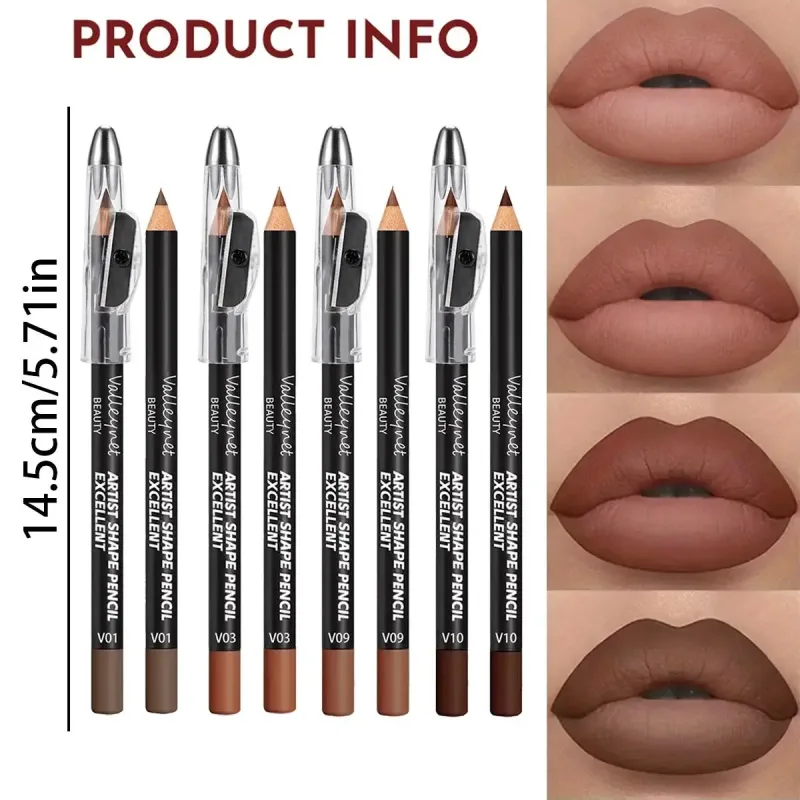 Σετ Lip Liner 4 Piece Brown Shades Ματ αδιάβροχο συμβατό με διάφορα lip glosses και κραγιόν φορητή τσάντα