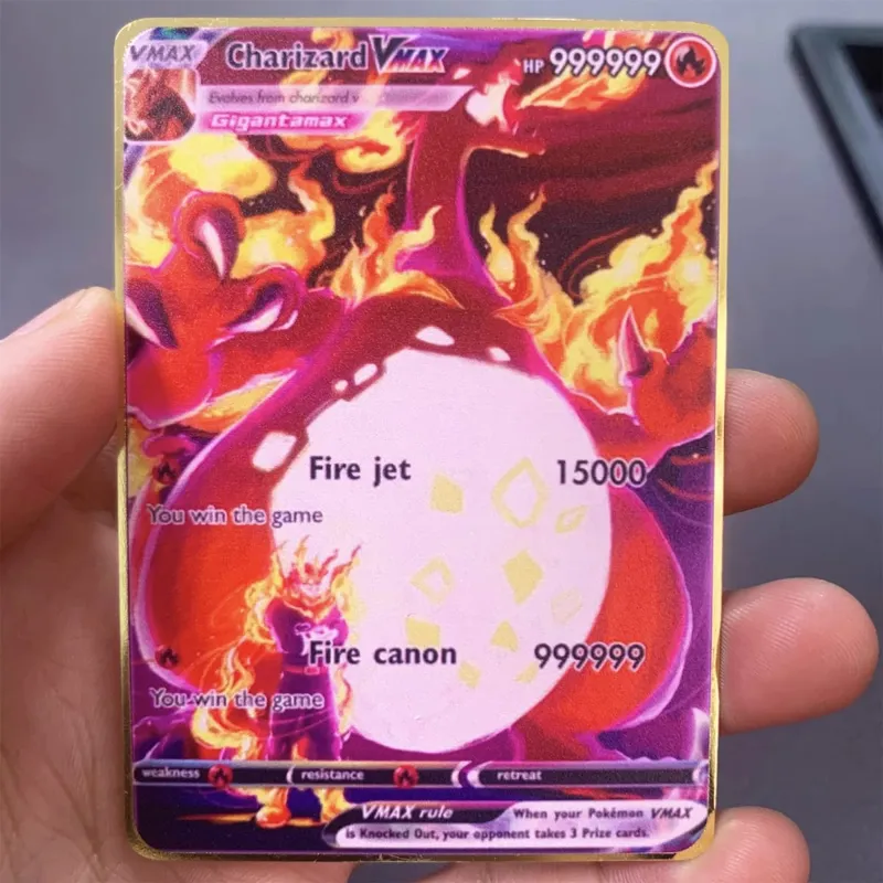 Tiếng Anh Kim Loại Pokemon Thẻ DIY Arceus Mewtwo Charizard Pikachu Sắt Sáng Bóng Pokémon GX Vmax EX Trò Chơi Trẻ Em Bộ Sưu Tập Thẻ Đồ Chơi Quà Tặng