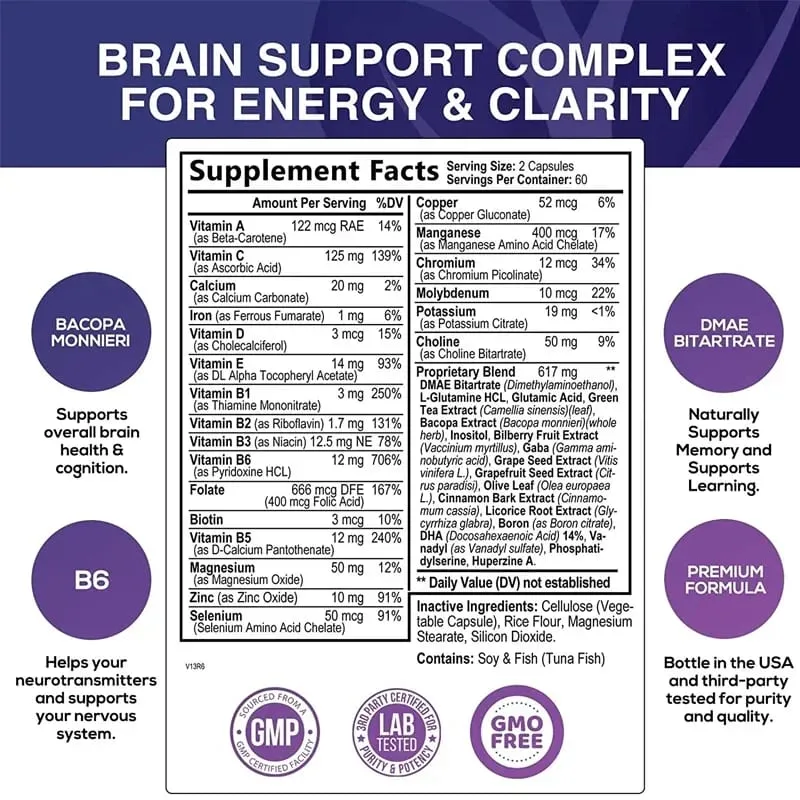 Brain Supplement - Contains B Vitamins To Support Brain Health Improve Cognitive Function and Enhance Memory and Concentration — image 2
