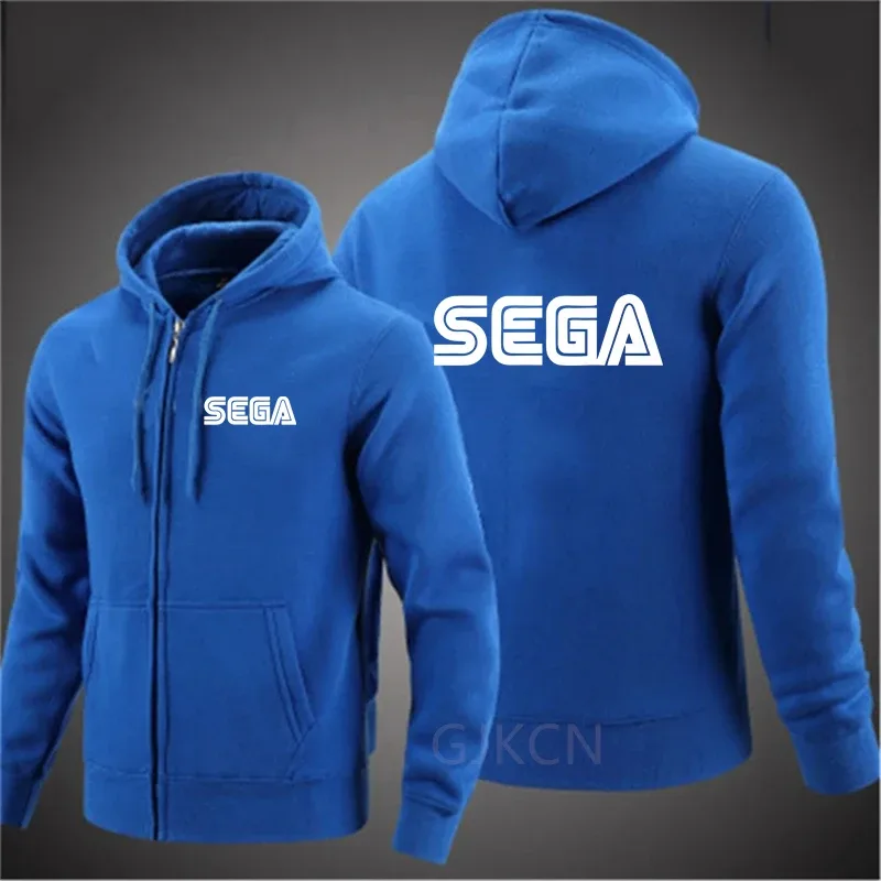 Sudaderas para hombre, jersey Sega de otoño, chaqueta informal con cremallera para hombre, Sudadera con capucha para exteriores, sudadera de otoño de Color sólido con cuello alto