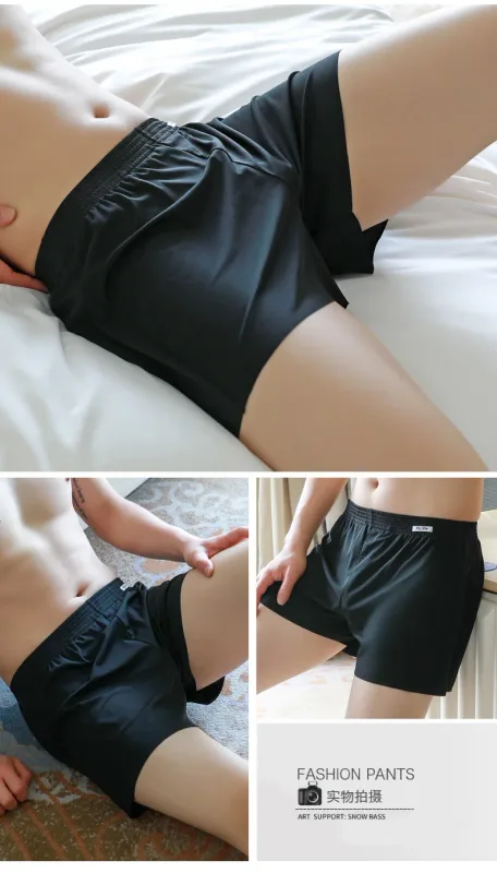Large Size Satin Silky Loose Boxer Shorts Men Summer Thin Cool Ice Silk Underwear Arrow Pant Seemless Sleepwear Pajamas Panties