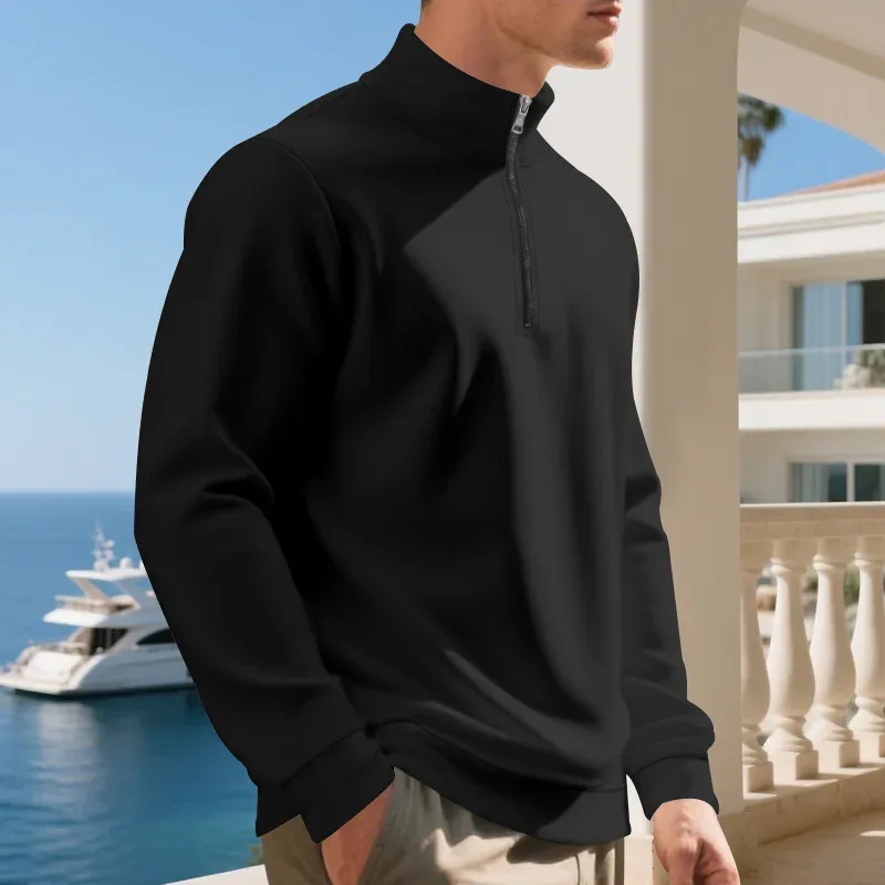 Pull polaire à manches longues et col montant pour homme, pull ample et confortable, décontracté et confortable, avec fermeture éclair, automne et hiver — image 4