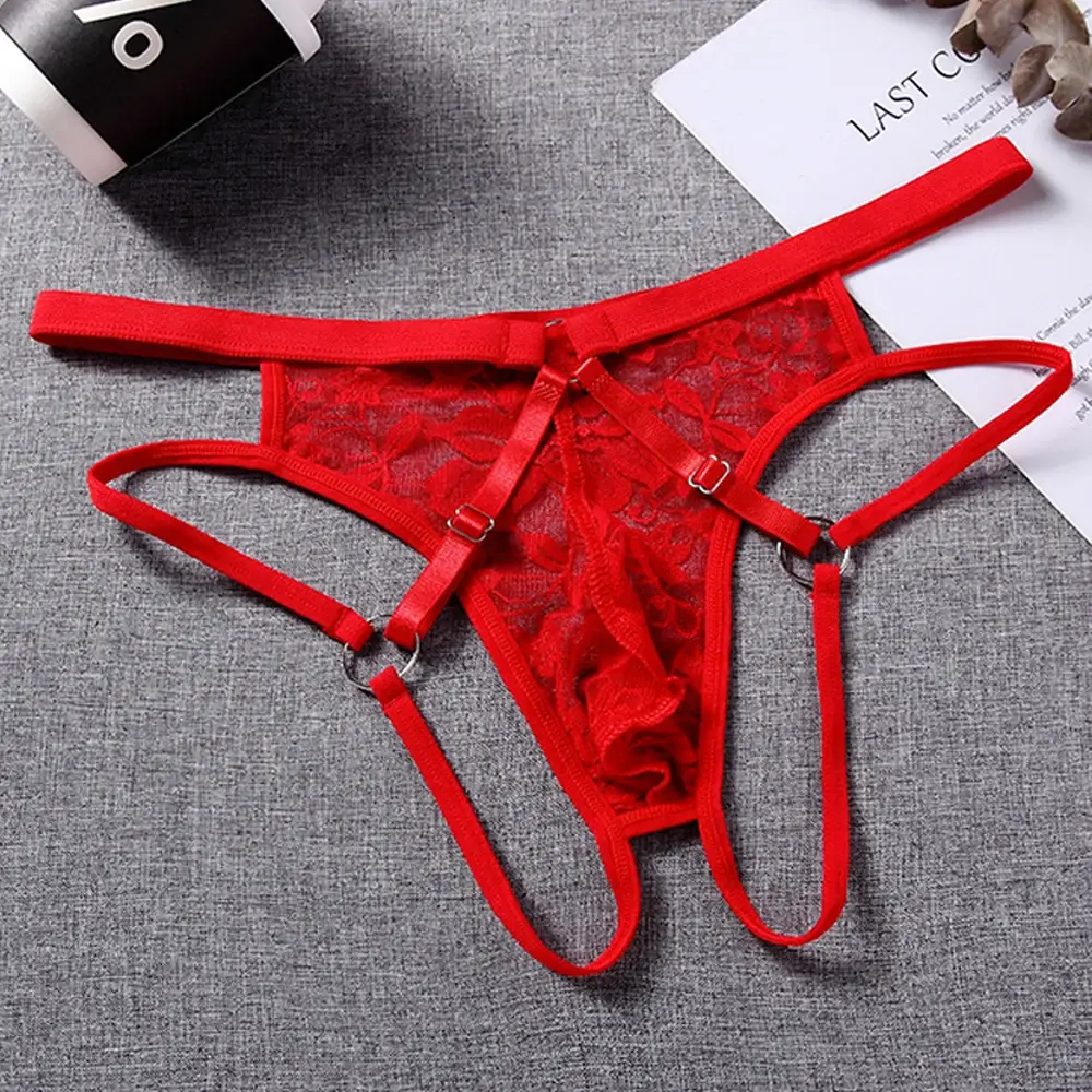 ชุดชั้นในเซ็กซี่ชาย G-Strings ชุดชั้นใน Exotic กางเกง SHEER Lace POUCH Hollow OUT Lace ดอกไม้รูปแบบเข็มขัดปรับ — image 10