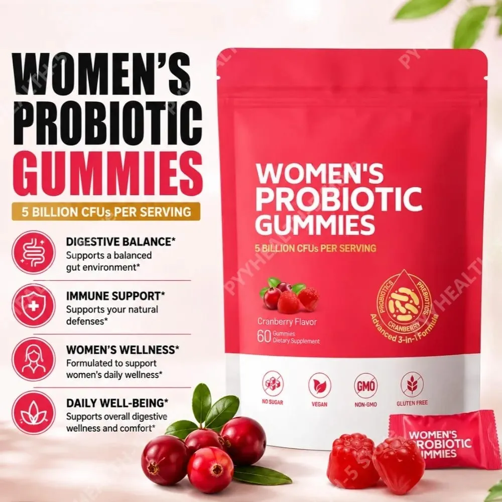 Women Probiotic Gummies with Prebiotic Fiber 5 Billion CFU Support Gut Digestive Balance Immune Defense Women PH Wellness 60 Ct