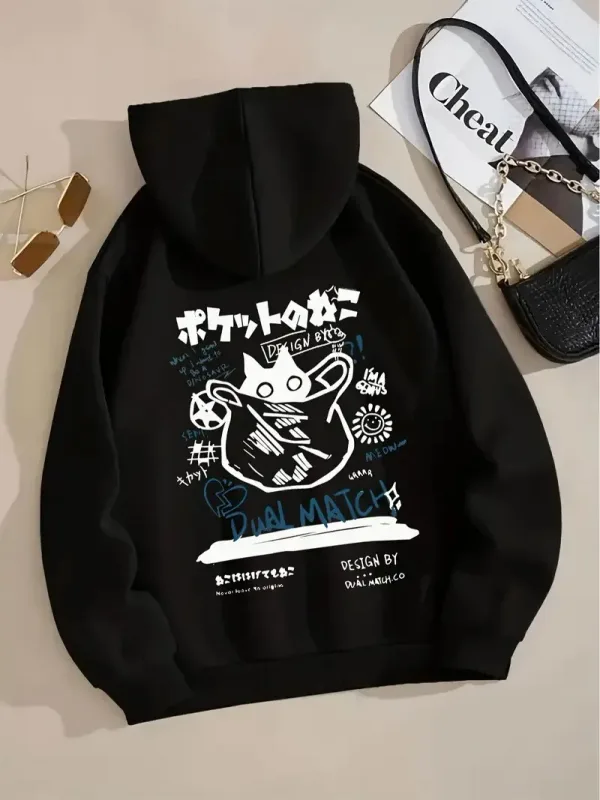 Japão estilo gato preto hoodie masculino feminino ao ar livre rua casual moda esporte dos desenhos animados manga comprida adulto outono inverno moletom topo — image 9