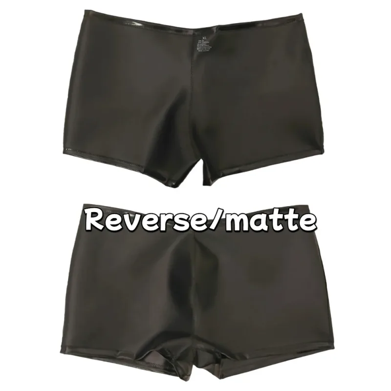 Sexy Men Hot Shorts New Double Sided PU Leather Shorts Wet Look PVC Convex Pouch Boxers Tights Swimming Trunks Boxershorts — image 4