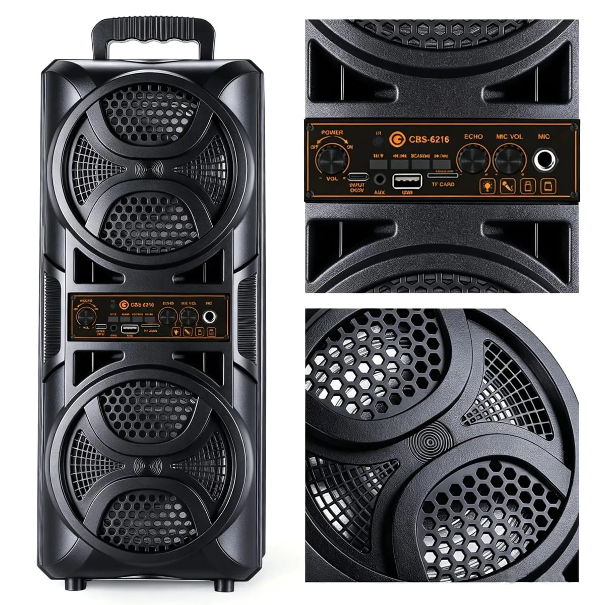 Φορητό Bluetooth Party Box Speaker Dual Subwoofer 6,5 ιντσών Heavy Bass Boombox με ενσύρματο μικρόφωνο υποστήριξη 6,35mm Mic AUX TF Radio USB FM Radio για υπαίθριο κάμπινγκ στο σπίτι Karaoke Party