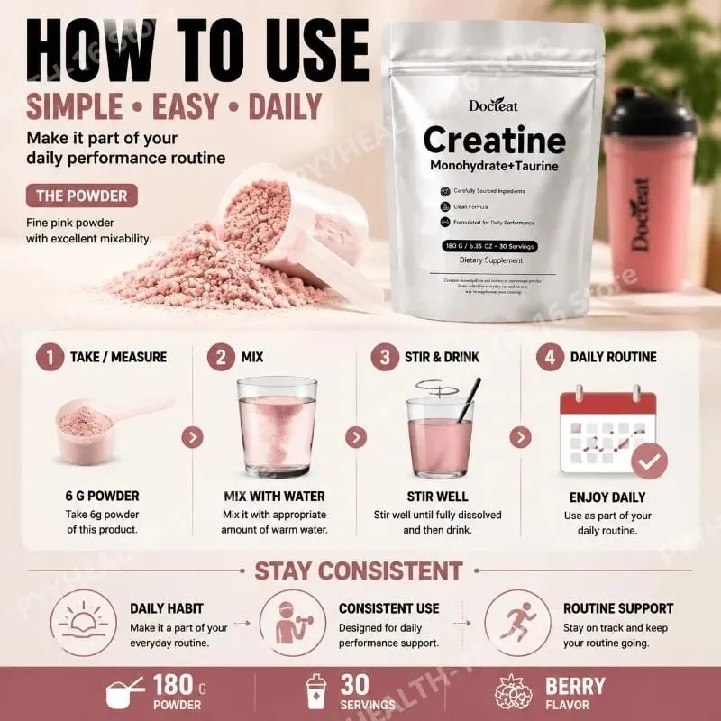 Docteat Creatine Monohydrate Powder with Taurine Muscle Performance & Energy Support for High-Intensity Capacity 30 Servings