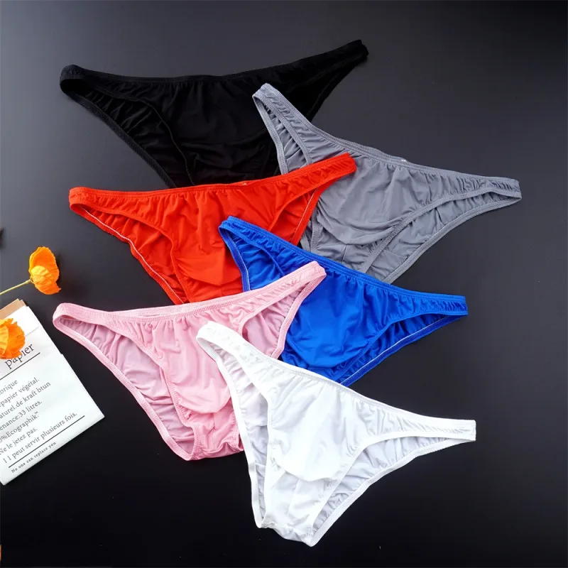 Man Solid Color Ice Silk Seamless Briefs Low Waist U Convex Male Panties Ultra-thin Underwear Elastic Quick Dry Breath Panty — image 8