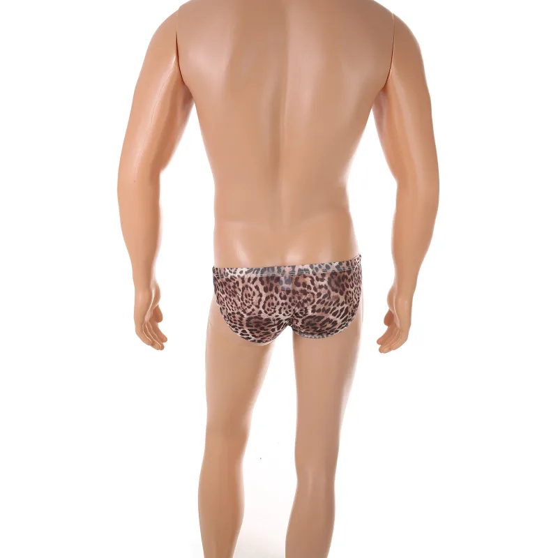 Men Sexy Briefs Underwear Mesh Sheer Ultra-Thin Underpants Big Penis Pouch See Through Panties Leopard Bikini