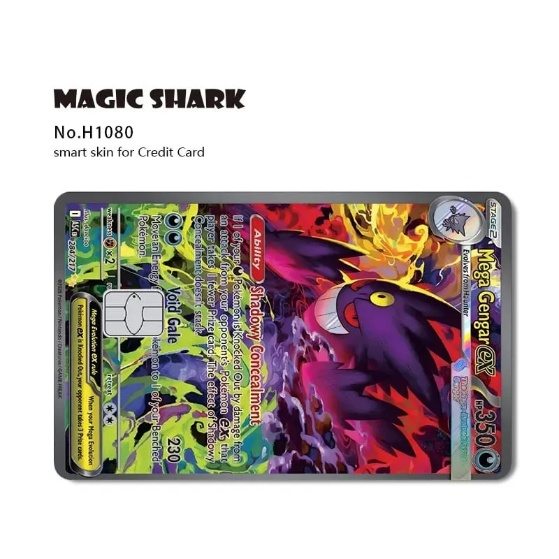 Magic Shark Mew Charizard EX Eevee Gengar Pikachu TCG Αυτοκόλλητο με ολογραφικό δέρμα λέιζερ για τραπεζική πιστωτική κάρτα
