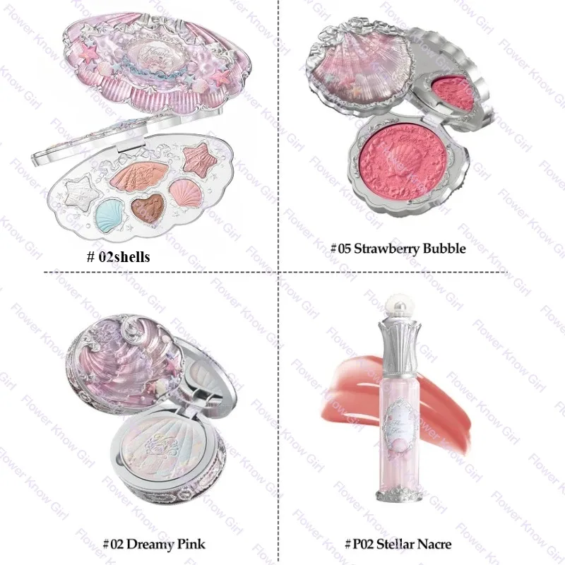 פרח איפור יודע Shell's Jewel Mermaid Glow Set פלטת צלליות סומק ליפ גלוס תיק איפור מט זוהר שימר ערכת פריימר