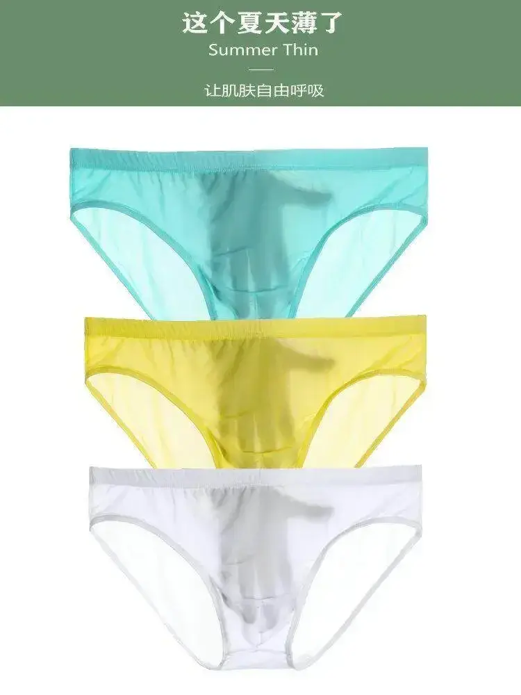 Mens Lightweight Silk See Through Bikini Briefs Solid Seamless Quick Dry Transparent Underwear Breathable Daily Intimates — image 8