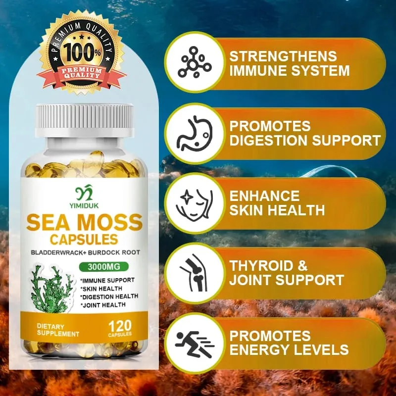 Buy 1 Get 1 Free! Organic Sea Moss Supplement for Thyroid & Skin Health Boosts Immunity Energy & Digestion GMP Certified