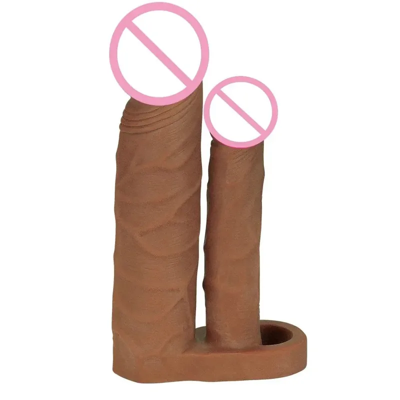 Dildo Realistic Penis Extender Sleeve Reusable Condoms Double Penetration Plug Anal Dildo Intimate Goods Sex Toys For Men