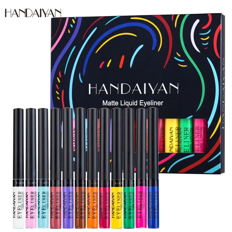 12 Colors Waterproof Eyeliner Pen Set Matte Long Lasting 24 Hours Fluorescent Eye Liner Pencils for Face Makeup Decoration