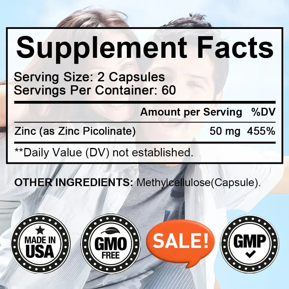 Zinc Capsules 50 Mg - Natural Antioxidant Immune Hair Nails & Skin Support Supplement Unisex — image 6